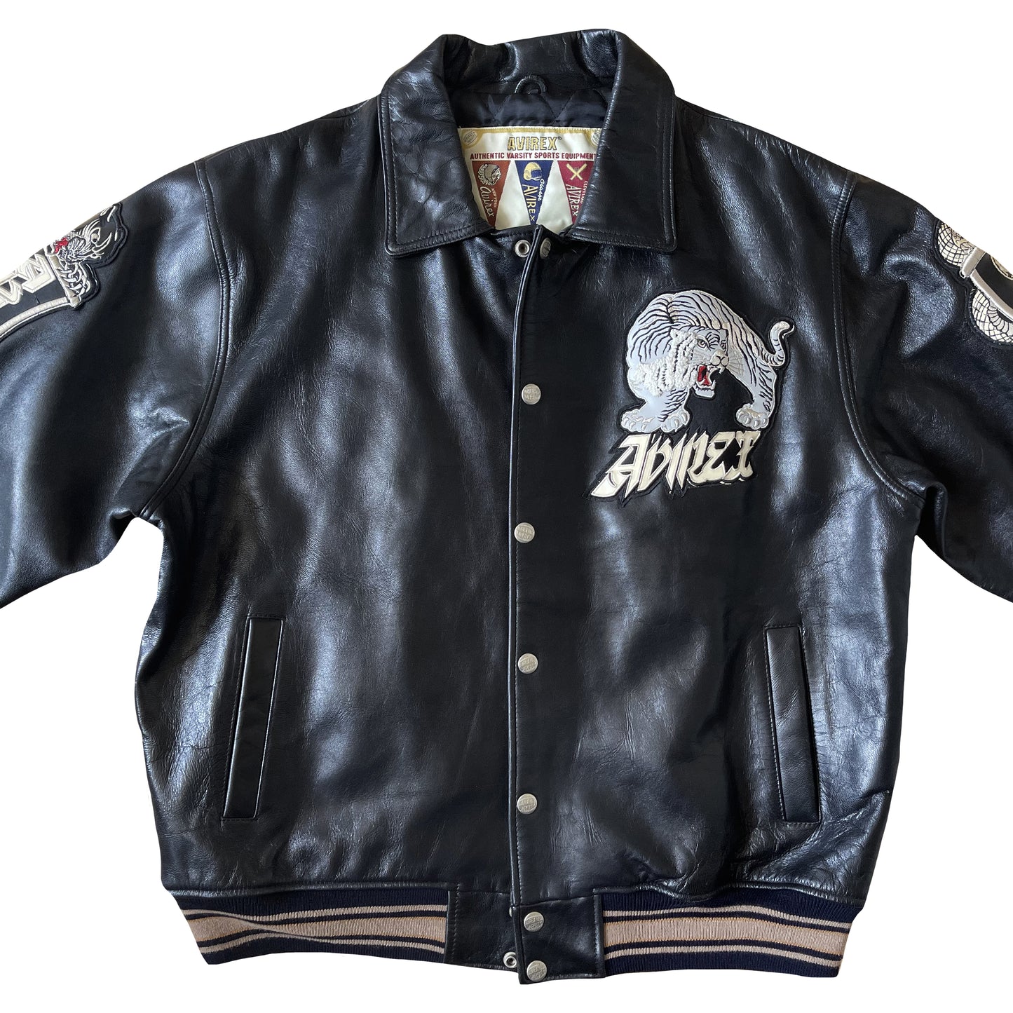 Avirex 'Speed Tigers' Leather Varsity Jacket - L