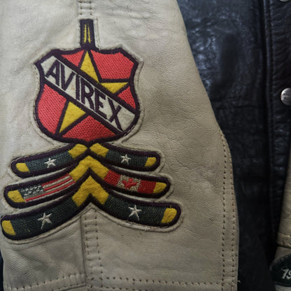 Avirex 'North West Wild Bears' Leather Varsity Jacket - S