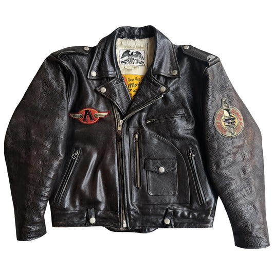 Avirex 'Slow Curves Ahead' Leather Biker Jacket - S/M