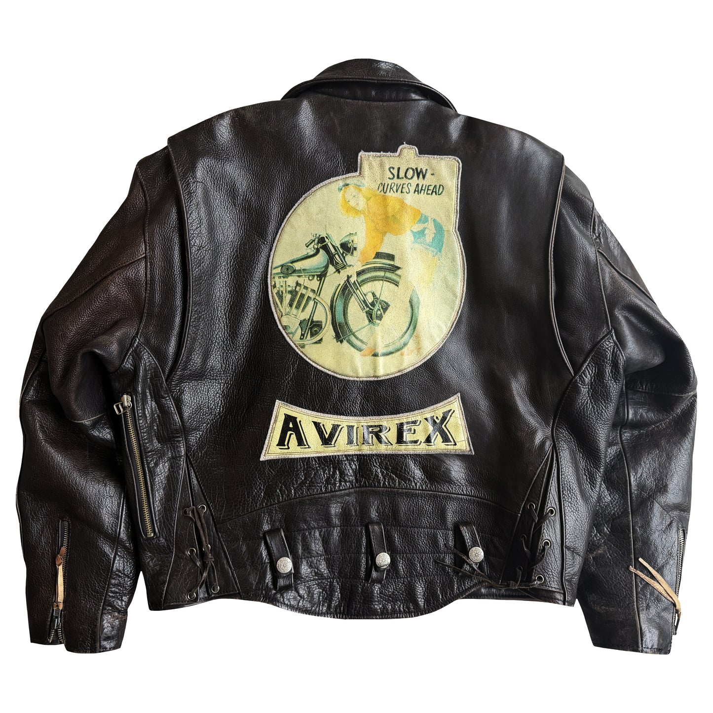 Avirex 'Slow Curves Ahead' Leather Biker Jacket - S/M