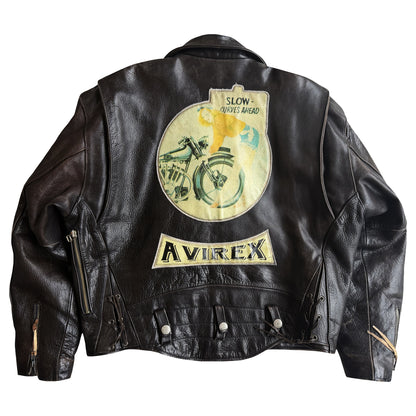 Avirex 'Slow Curves Ahead' Leather Biker Jacket - S/M