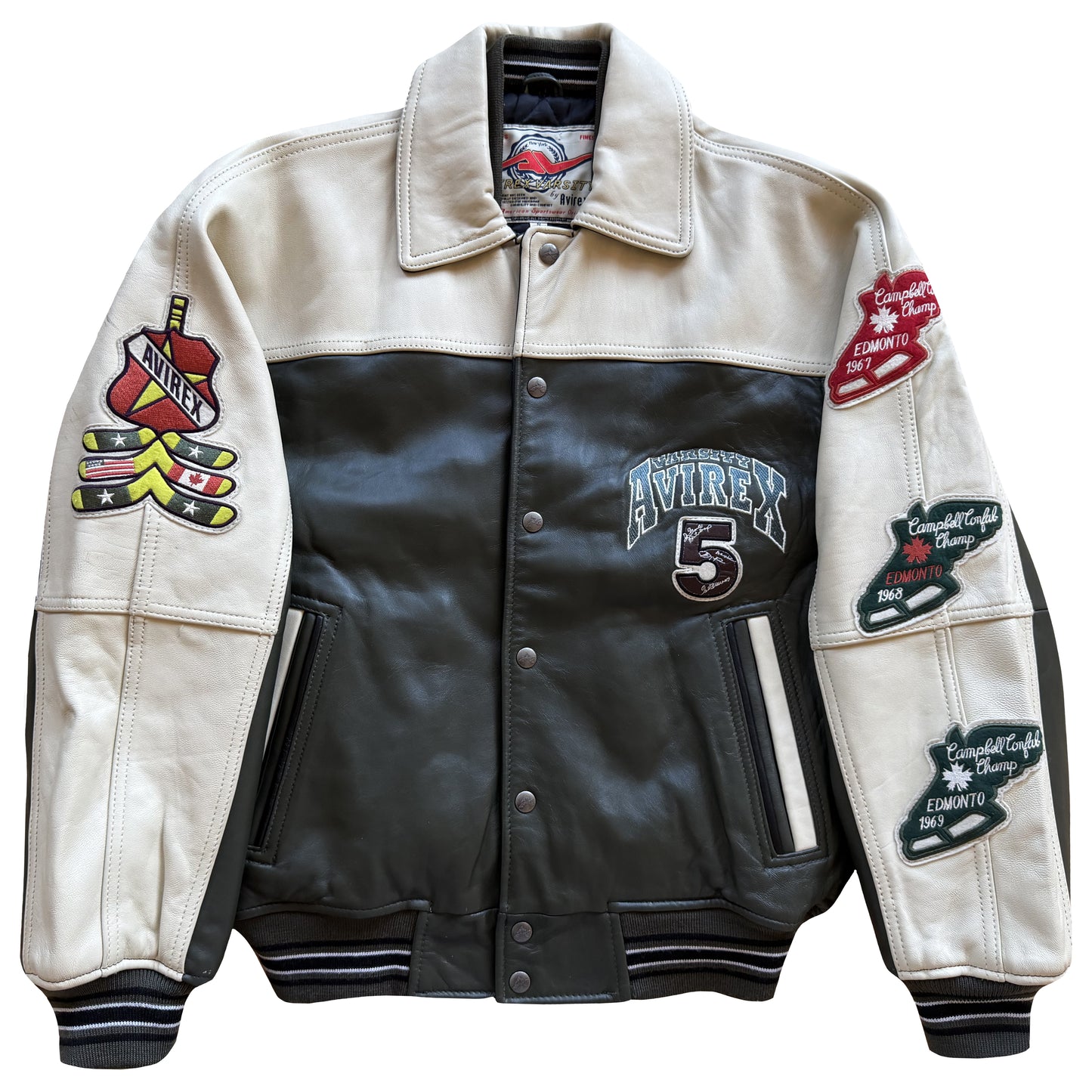 Avirex 'North West Wild Bears' Leather Varsity Jacket - S