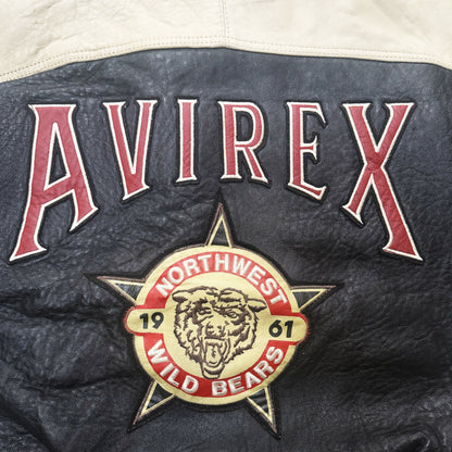 Avirex 'North West Wild Bears' Leather Varsity Jacket - S