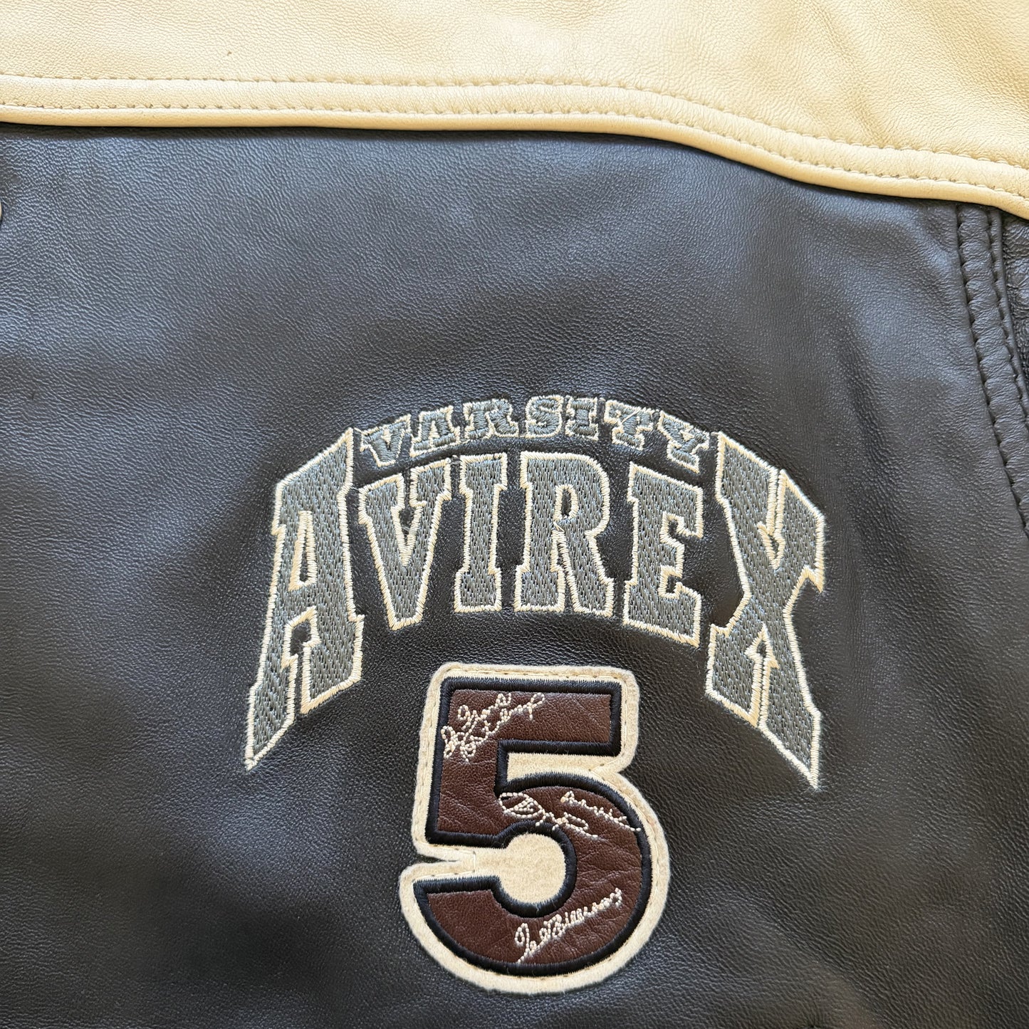 Avirex 'North West Wild Bears' Leather Varsity Jacket - S