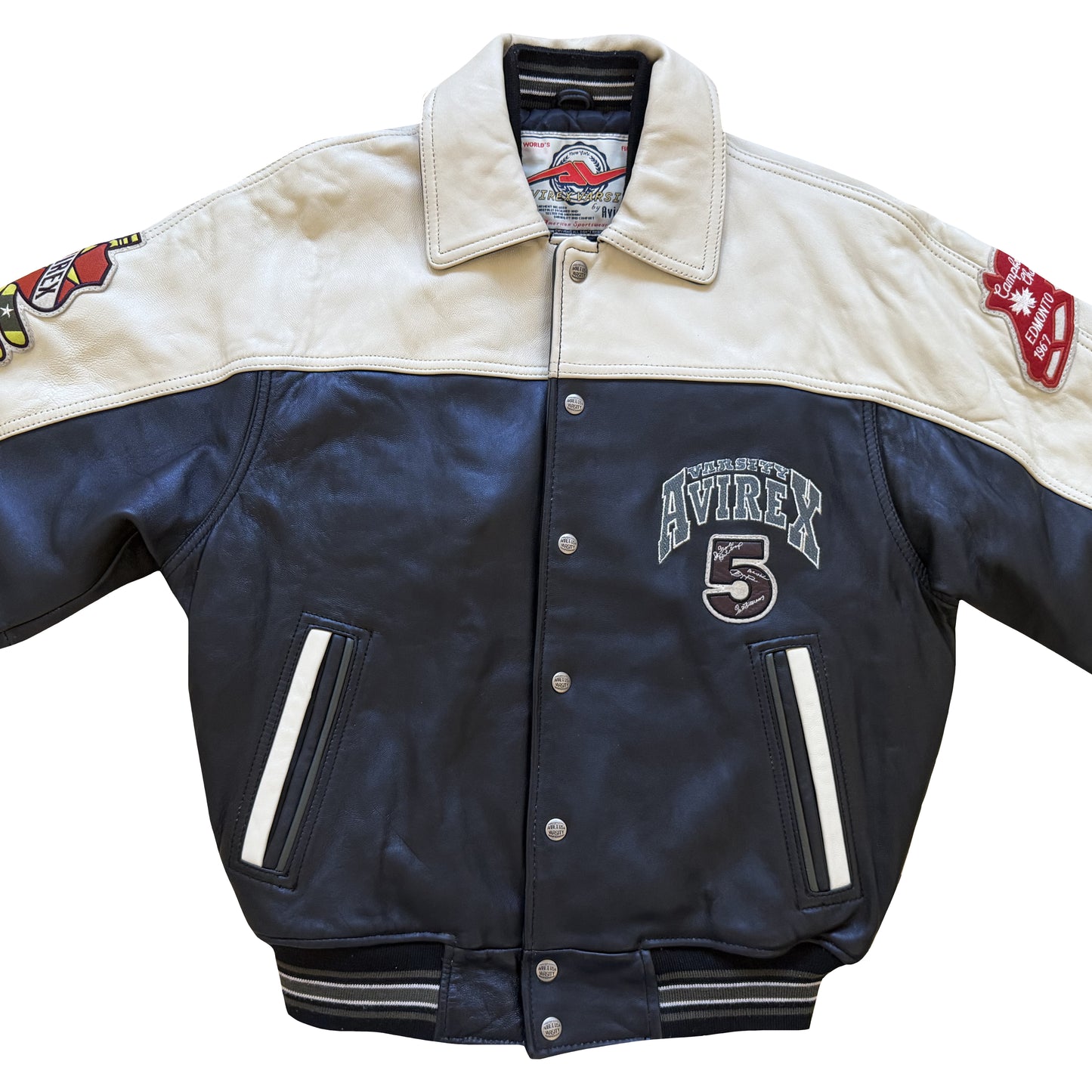 Avirex 'North West Wild Bears' Leather Varsity Jacket - S