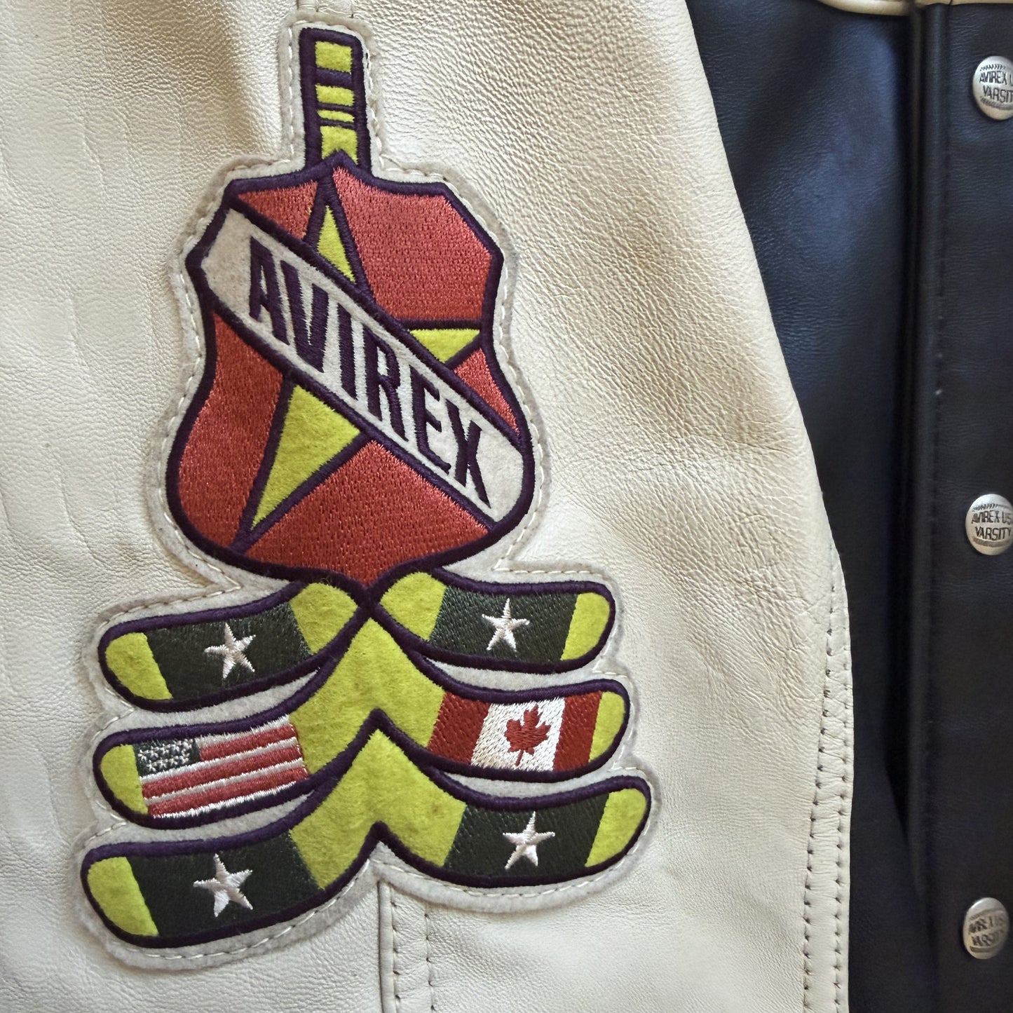 Avirex 'North West Wild Bears' Leather Varsity Jacket - S