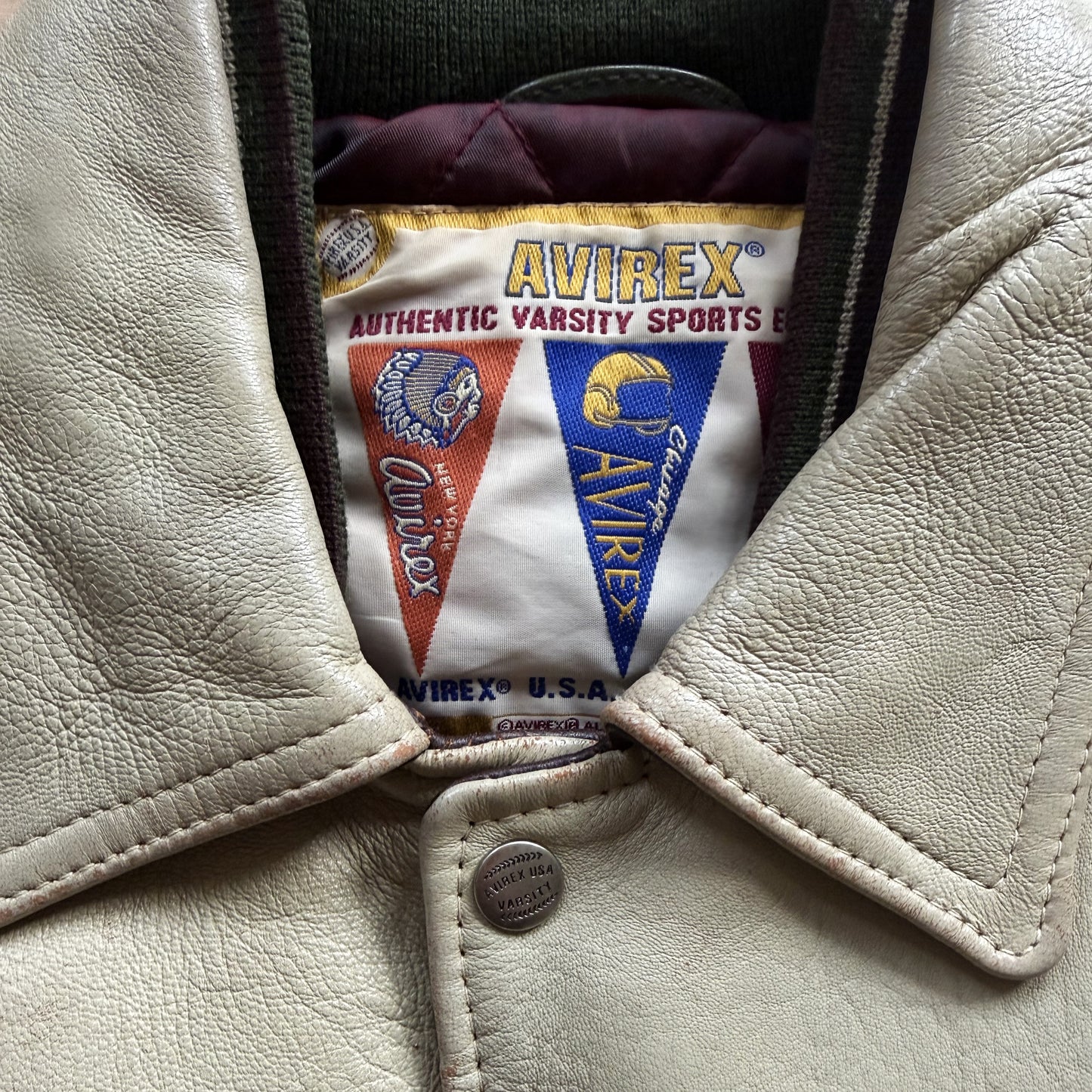 Avirex 'North West Wild Bears' Leather Varsity Jacket - XS