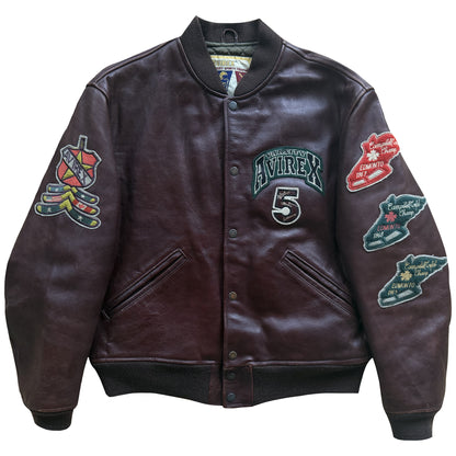 Avirex 'North West Wild Bears' Leather Varsity Jacket - S