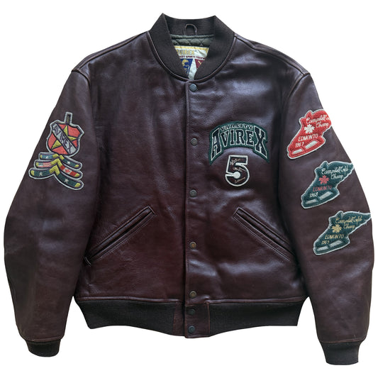 Avirex 'North West Wild Bears' Leather Varsity Jacket - S