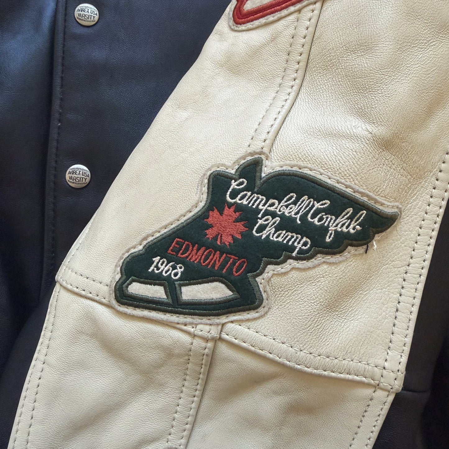 Avirex 'North West Wild Bears' Leather Varsity Jacket - S