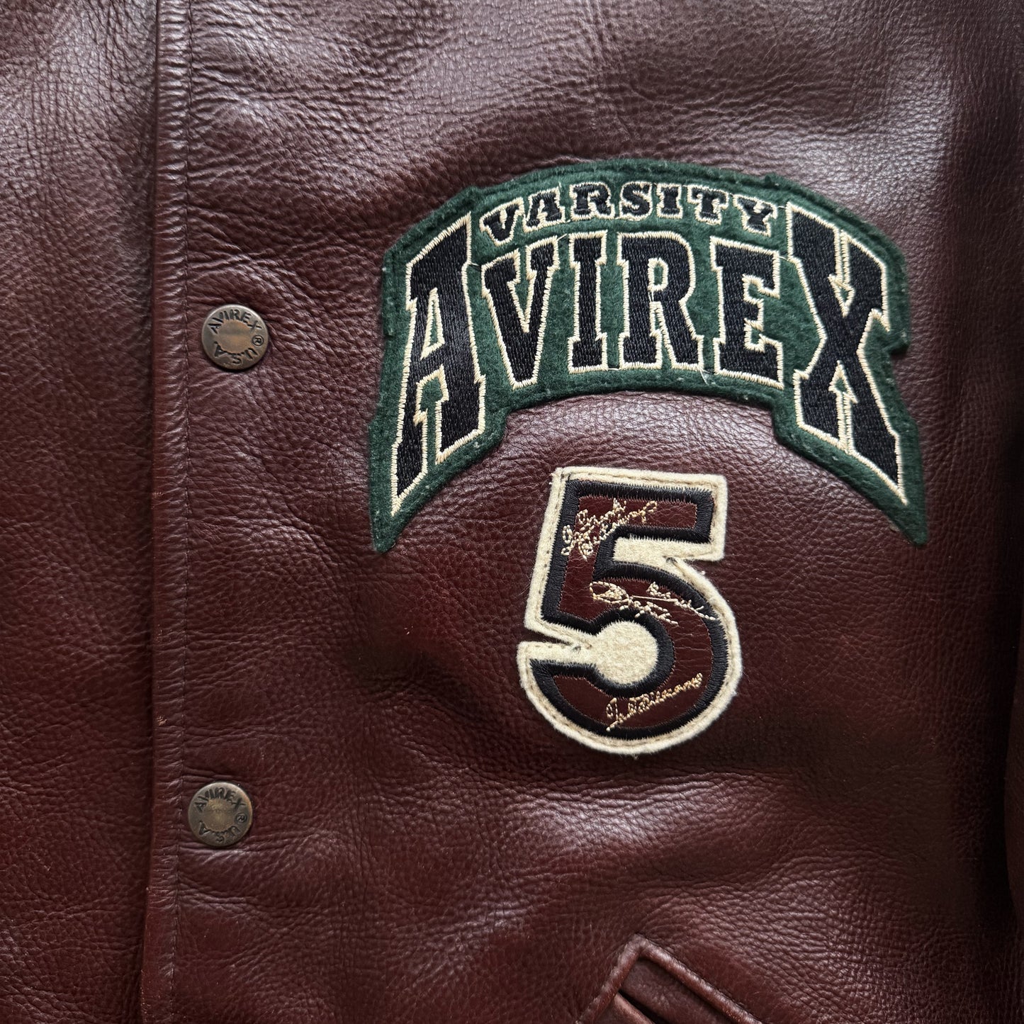 Avirex 'North West Wild Bears' Leather Varsity Jacket - S