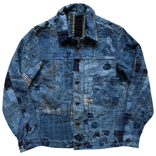 Indigo Boro Sashiko Distressed Denim Trucker Jacket - M