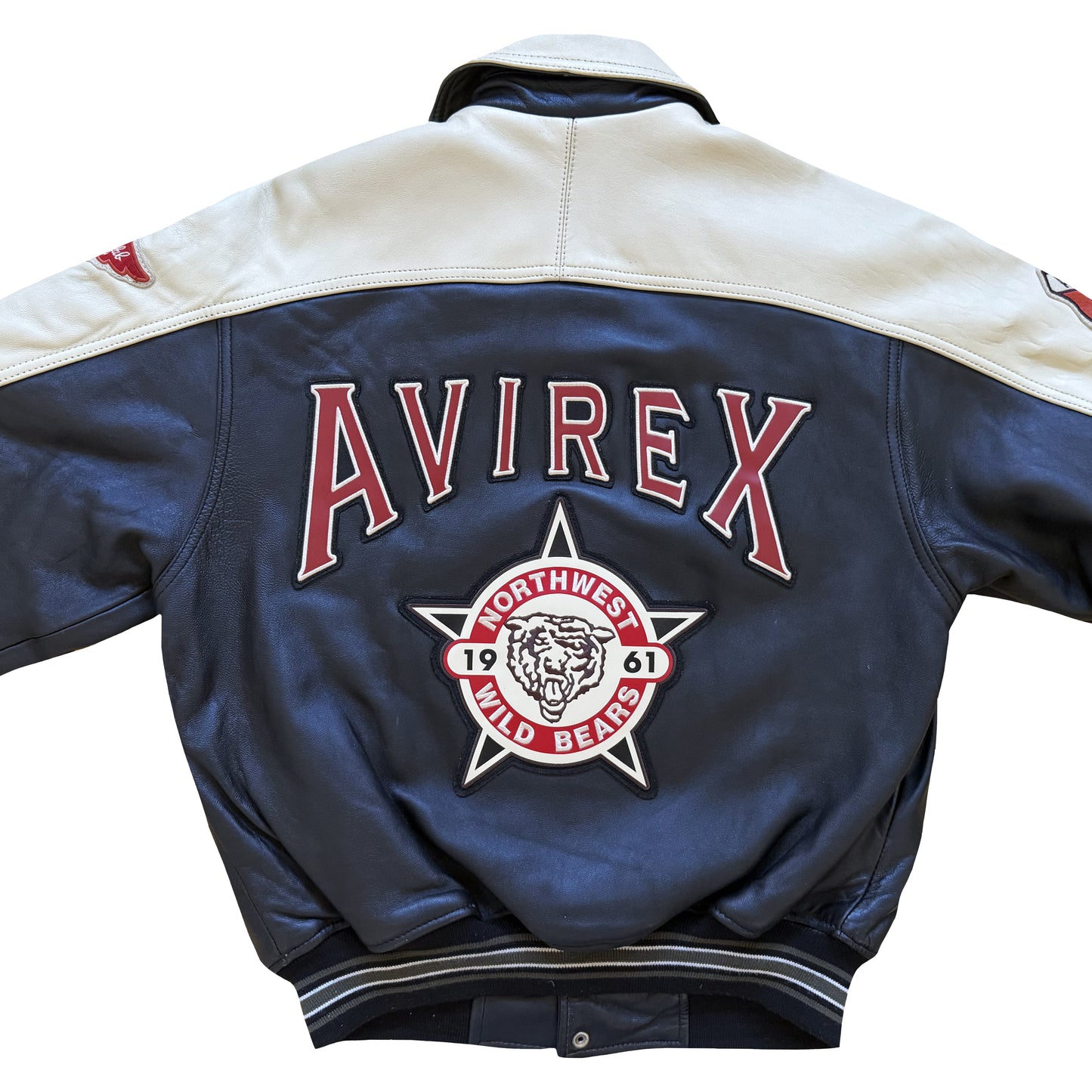 Avirex 'North West Wild Bears' Leather Varsity Jacket - S
