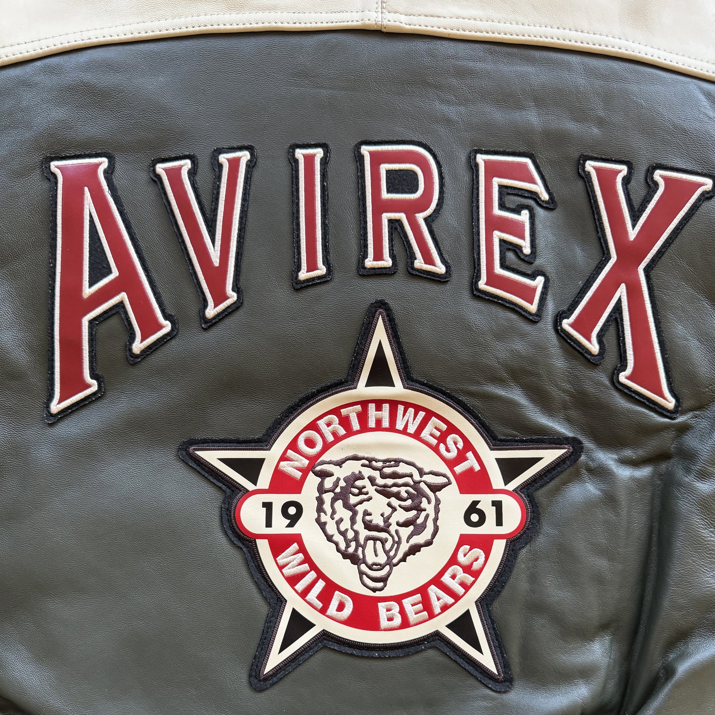 Avirex 'North West Wild Bears' Leather Varsity Jacket - S
