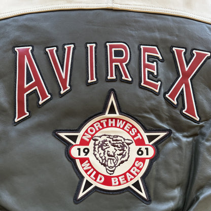 Avirex 'North West Wild Bears' Leather Varsity Jacket - S