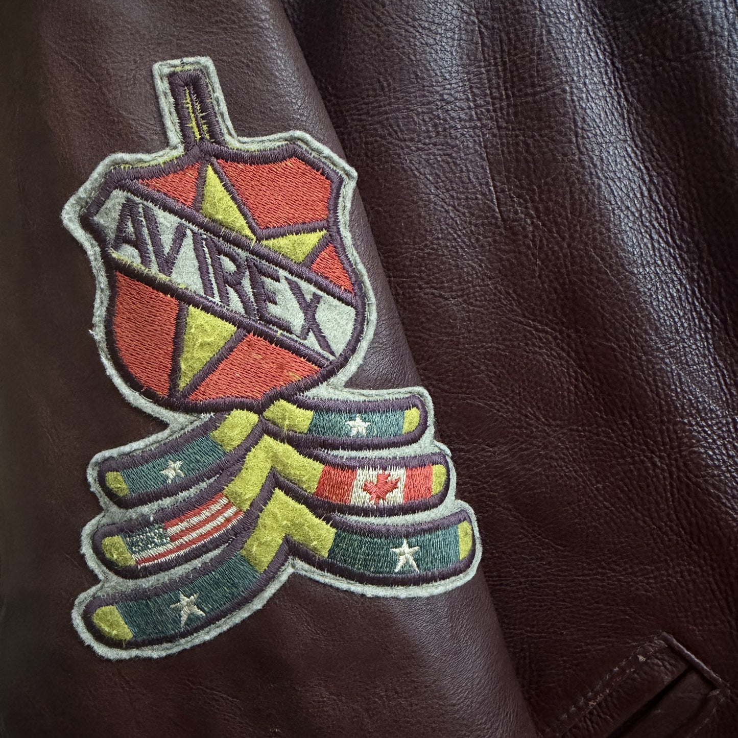 Avirex 'North West Wild Bears' Leather Varsity Jacket - S