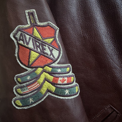Avirex 'North West Wild Bears' Leather Varsity Jacket - S