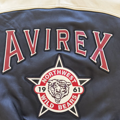Avirex 'North West Wild Bears' Leather Varsity Jacket - S