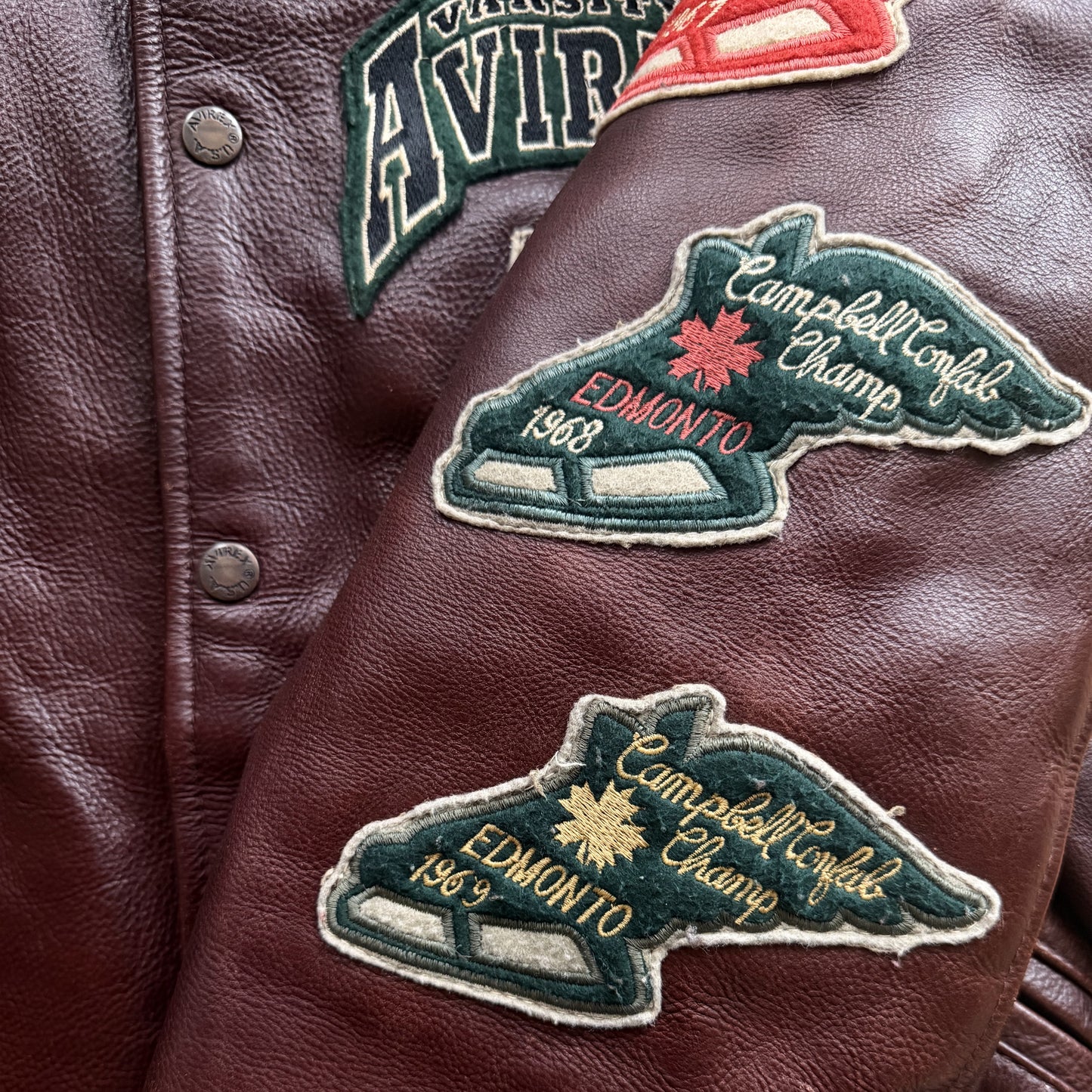 Avirex 'North West Wild Bears' Leather Varsity Jacket - S