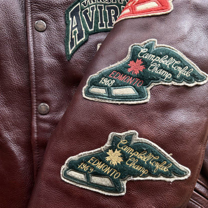 Avirex 'North West Wild Bears' Leather Varsity Jacket - S