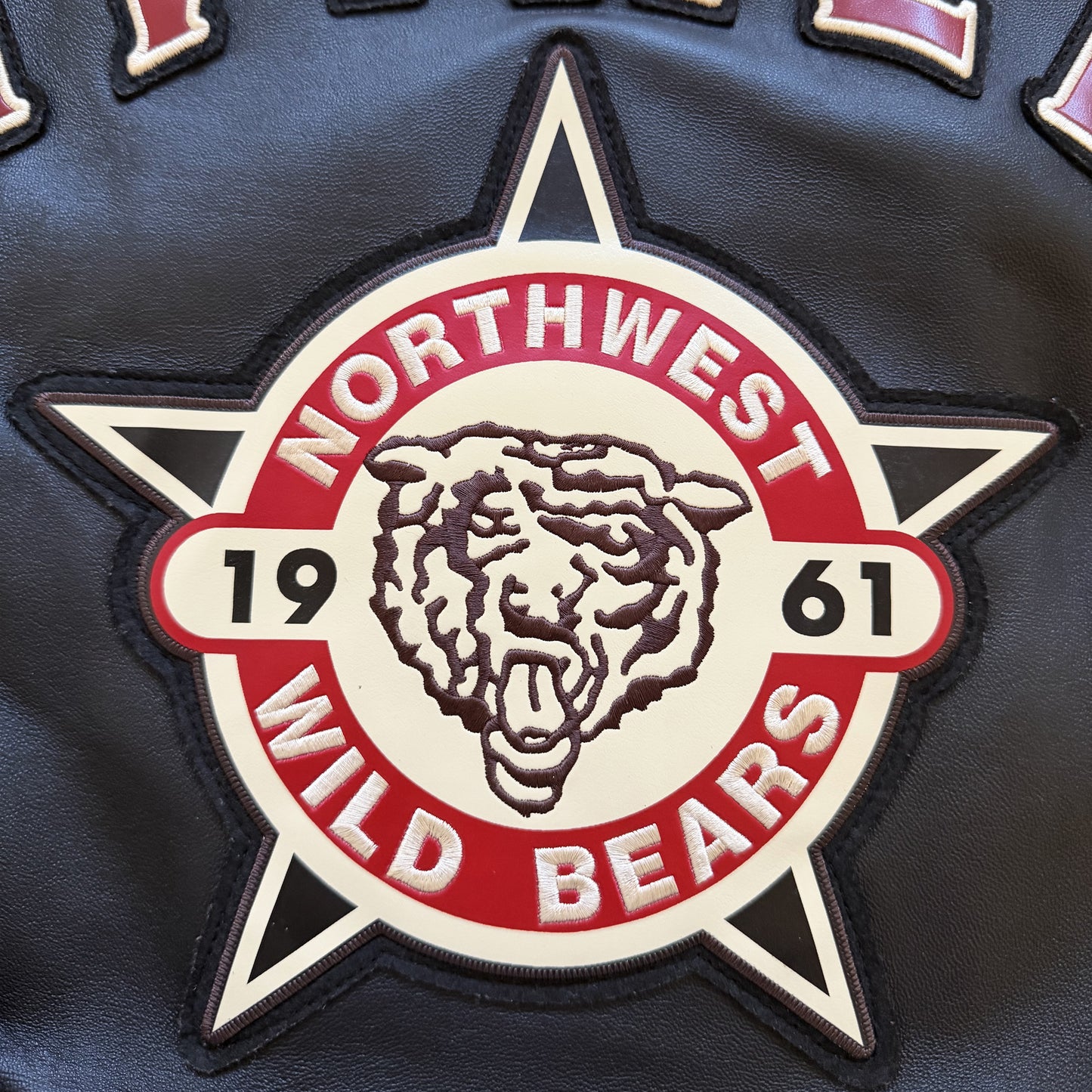 Avirex 'North West Wild Bears' Leather Varsity Jacket - S