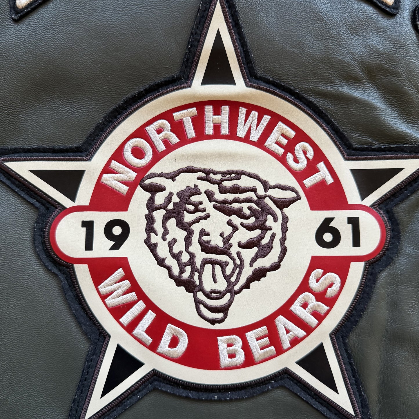 Avirex 'North West Wild Bears' Leather Varsity Jacket - S