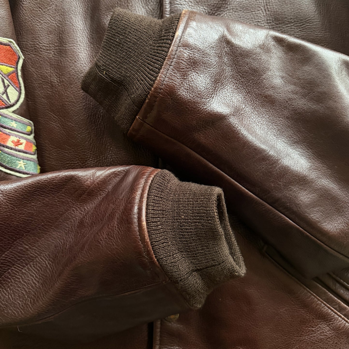 Avirex 'North West Wild Bears' Leather Varsity Jacket - S