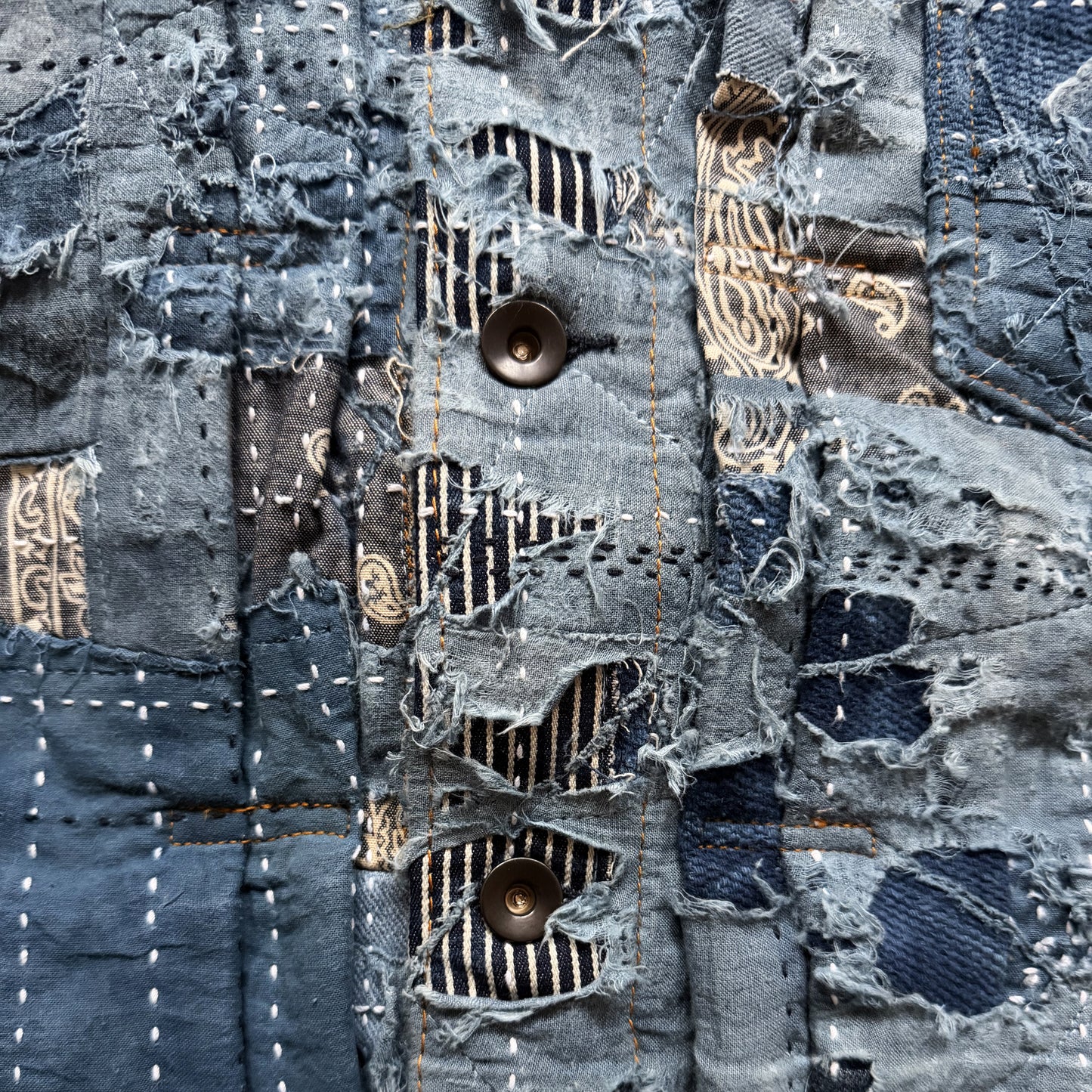 Indigo Boro Sashiko Distressed Denim Trucker Jacket - M