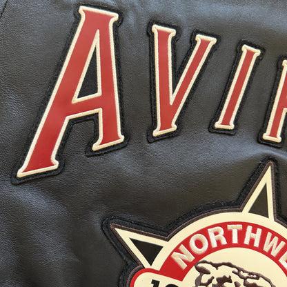 Avirex 'North West Wild Bears' Leather Varsity Jacket - S