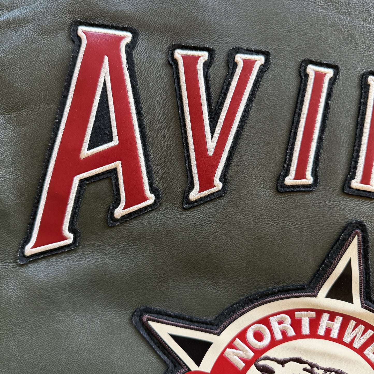 Avirex 'North West Wild Bears' Leather Varsity Jacket - S