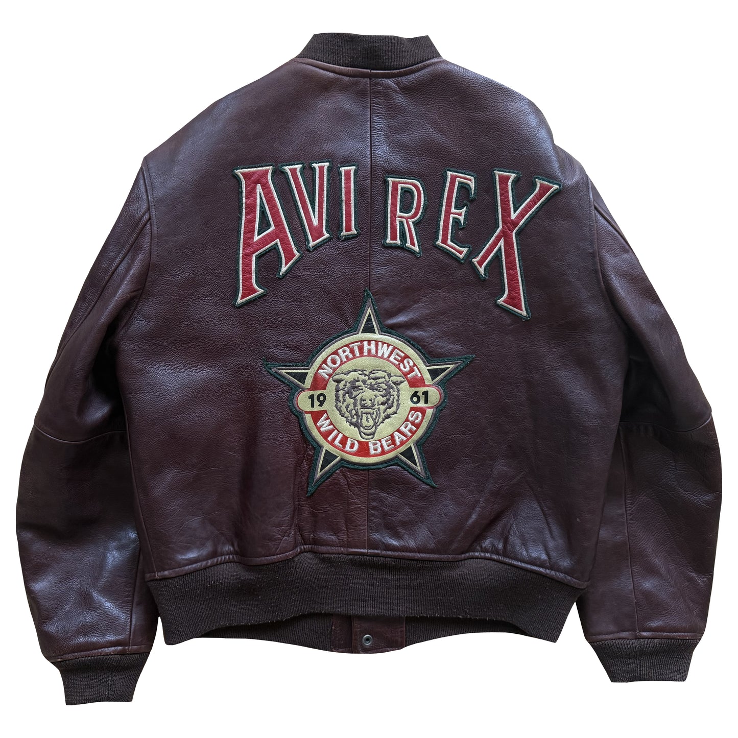 Avirex 'North West Wild Bears' Leather Varsity Jacket - S