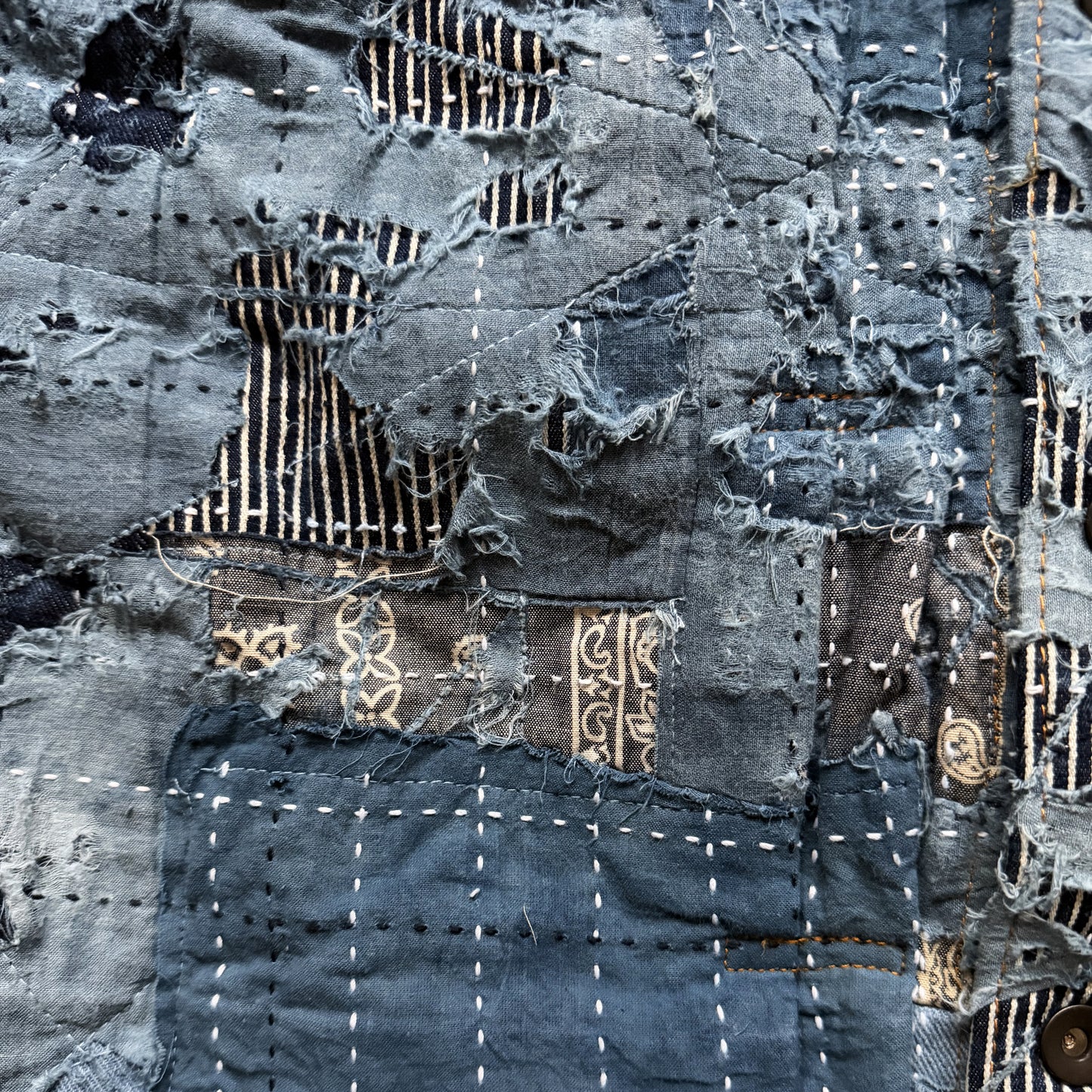 Indigo Boro Sashiko Distressed Denim Trucker Jacket - M