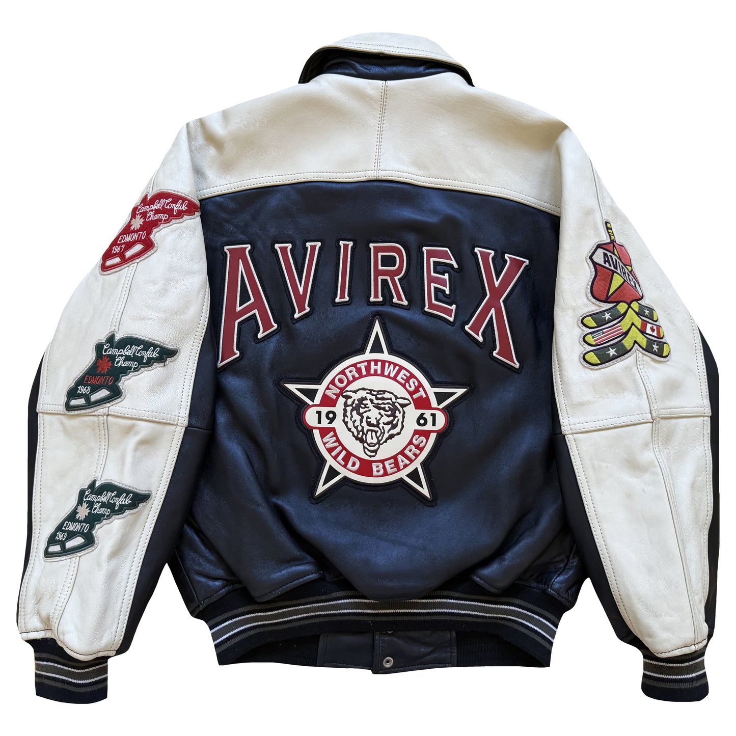 Avirex 'North West Wild Bears' Leather Varsity Jacket - S
