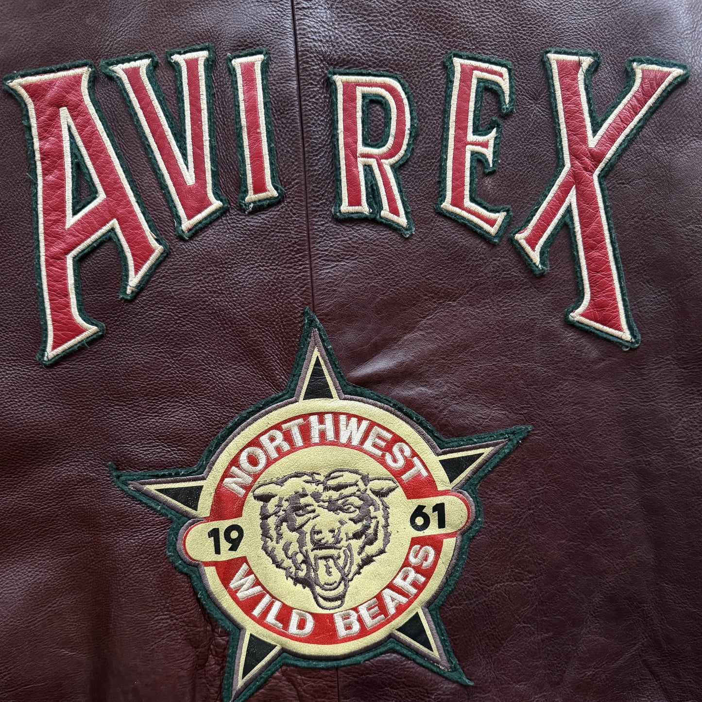 Avirex 'North West Wild Bears' Leather Varsity Jacket - S