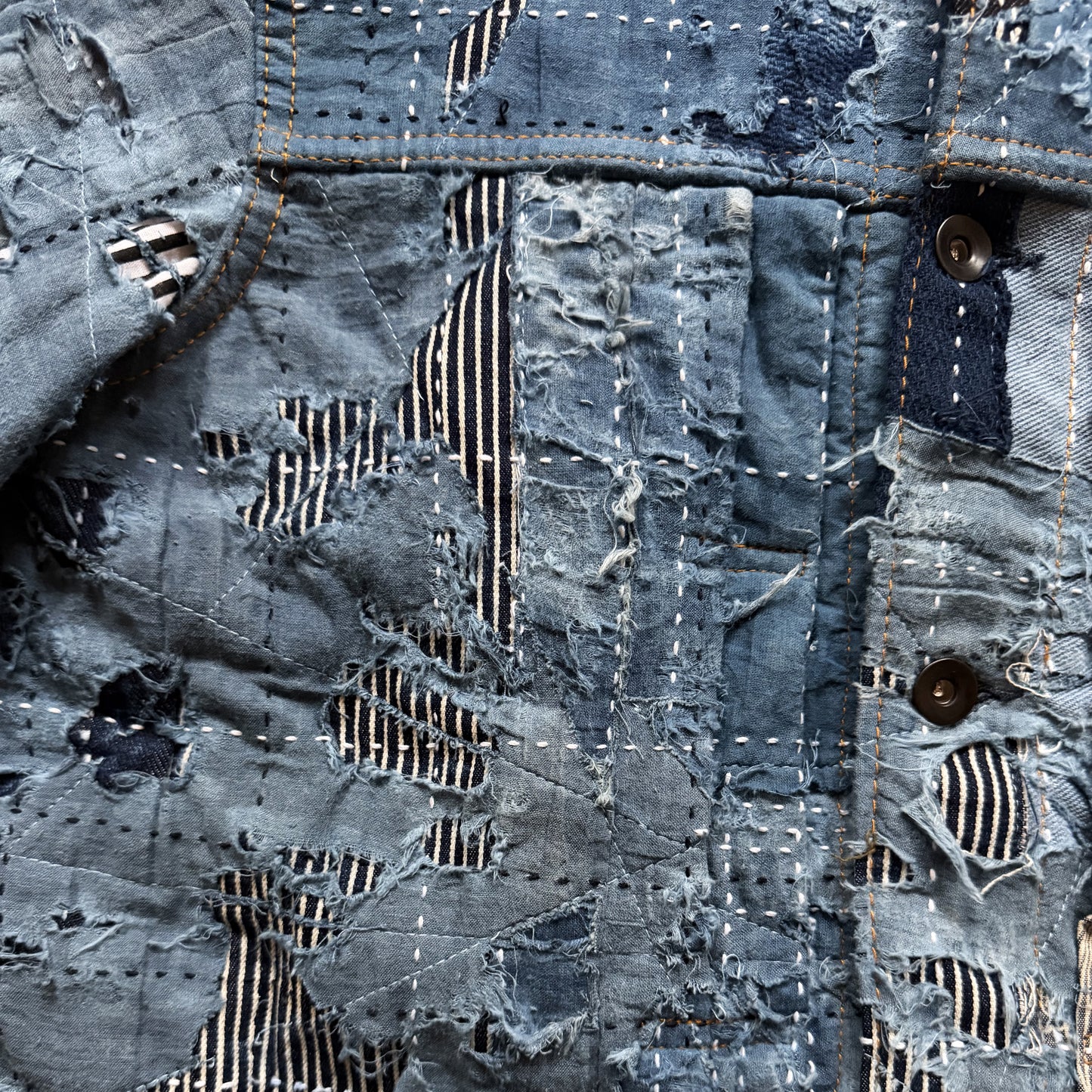Indigo Boro Sashiko Distressed Denim Trucker Jacket - M