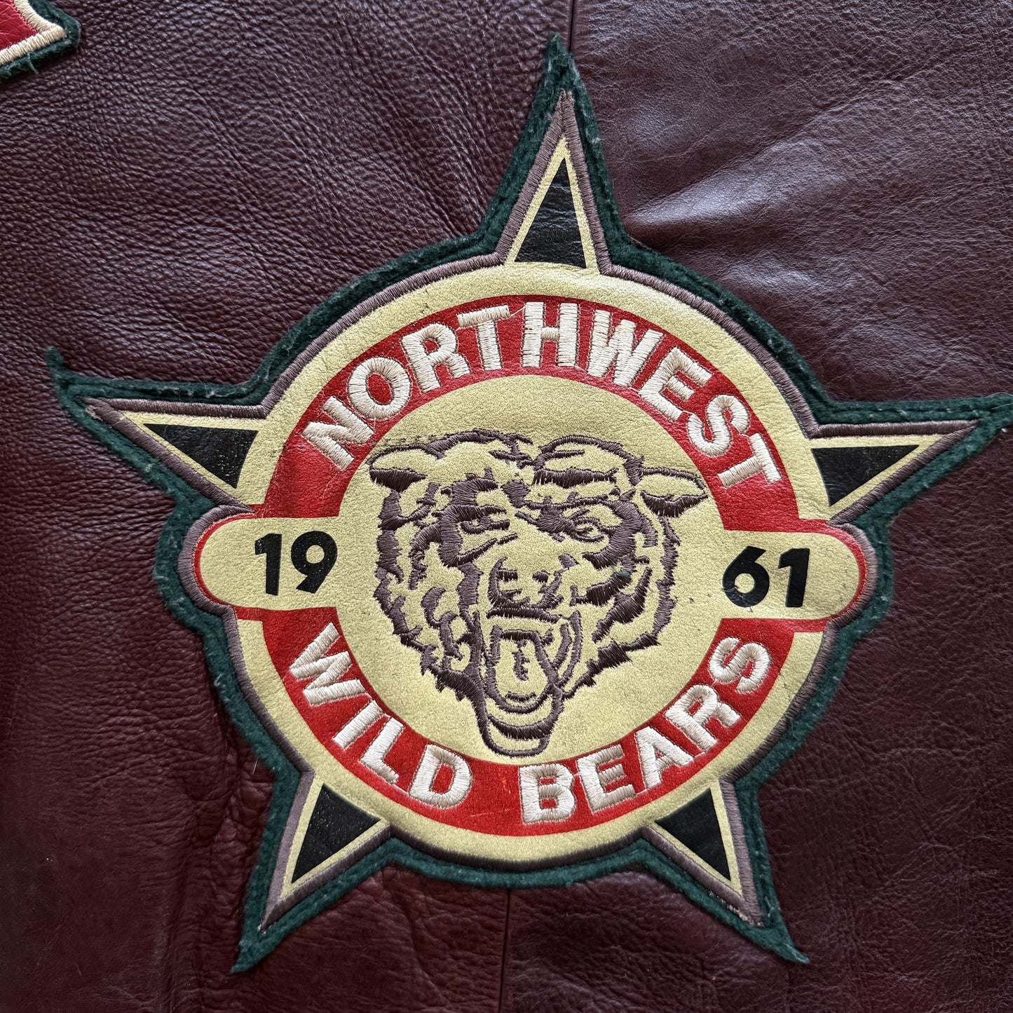 Avirex 'North West Wild Bears' Leather Varsity Jacket - S