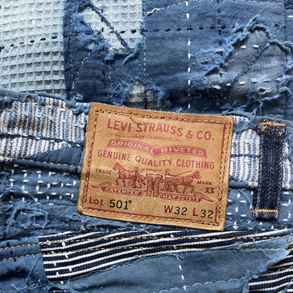 Indigo Boro Sashiko Distressed 501 Jeans - W30"