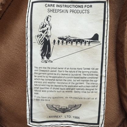 Avirex B-3 Sheepskin Aviator Flight Jacket - M