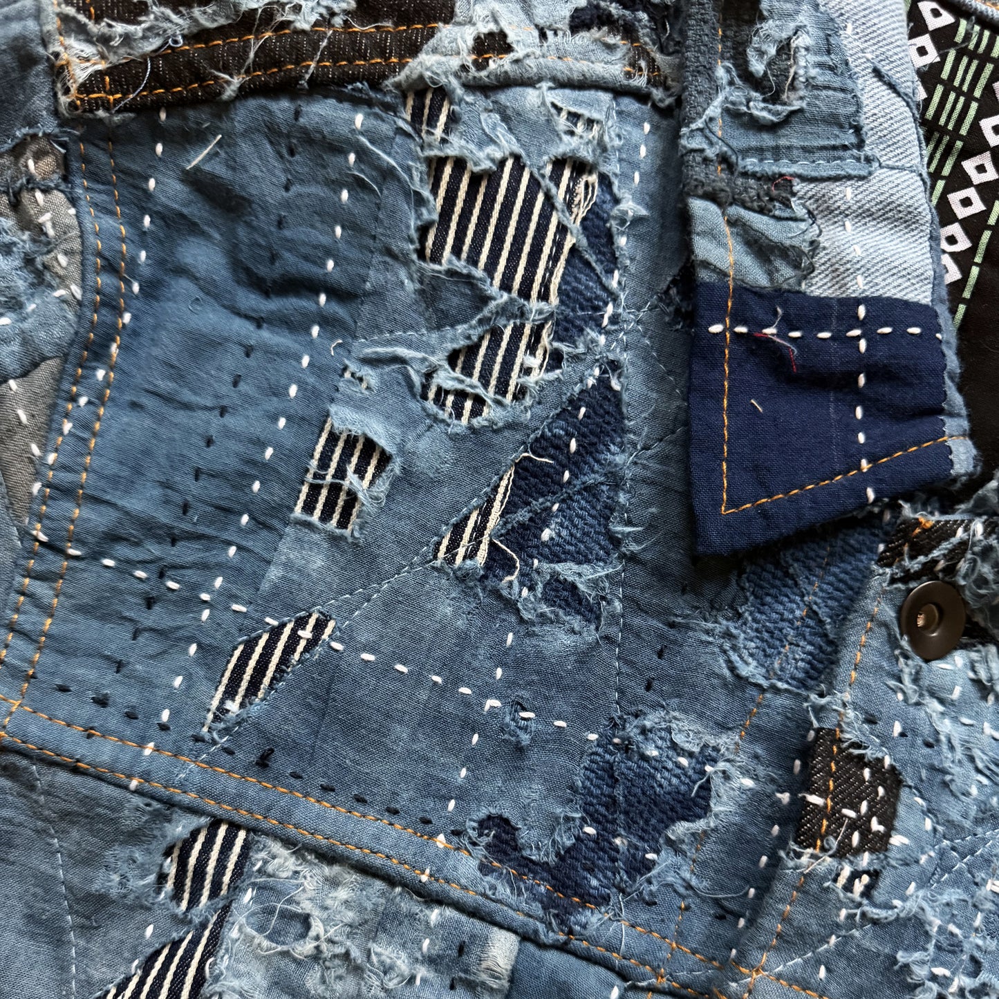 Indigo Boro Sashiko Distressed Denim Trucker Jacket - M