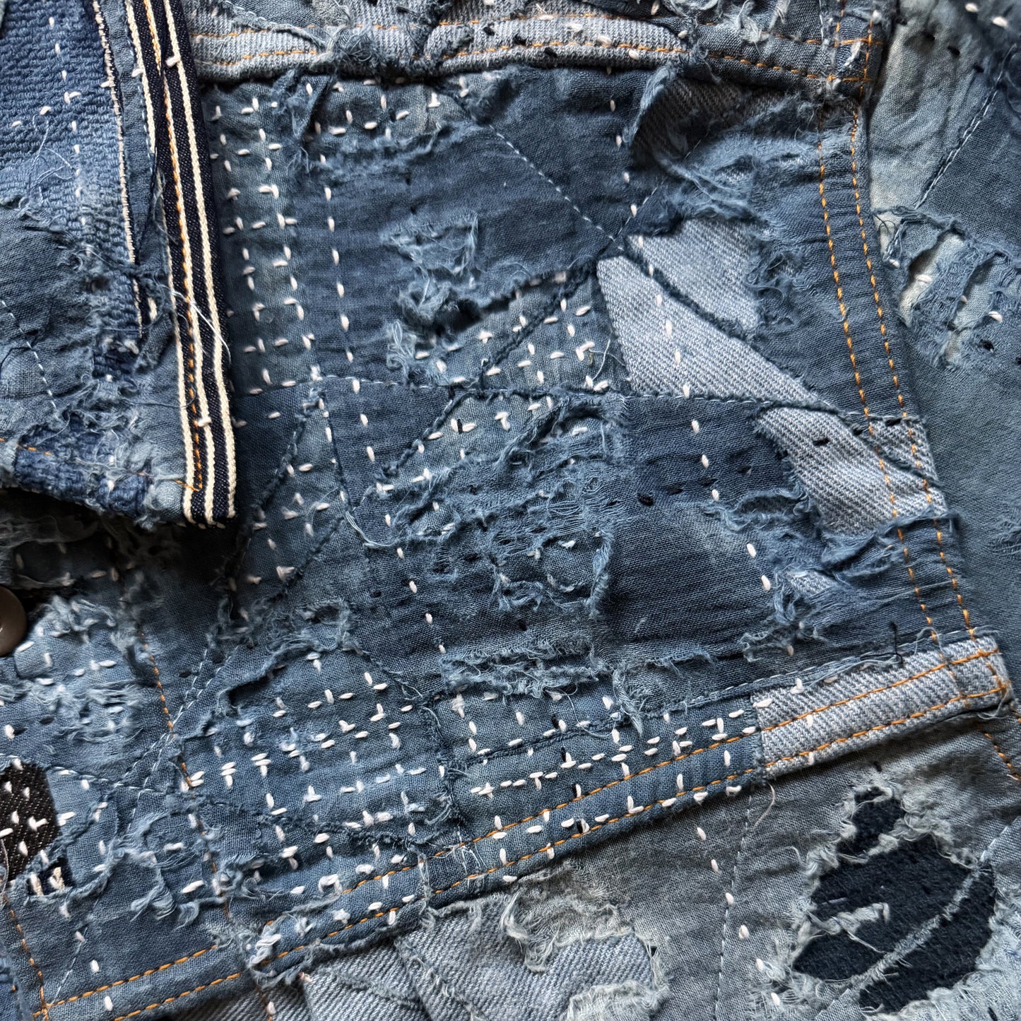 Indigo Boro Sashiko Distressed Denim Trucker Jacket - M
