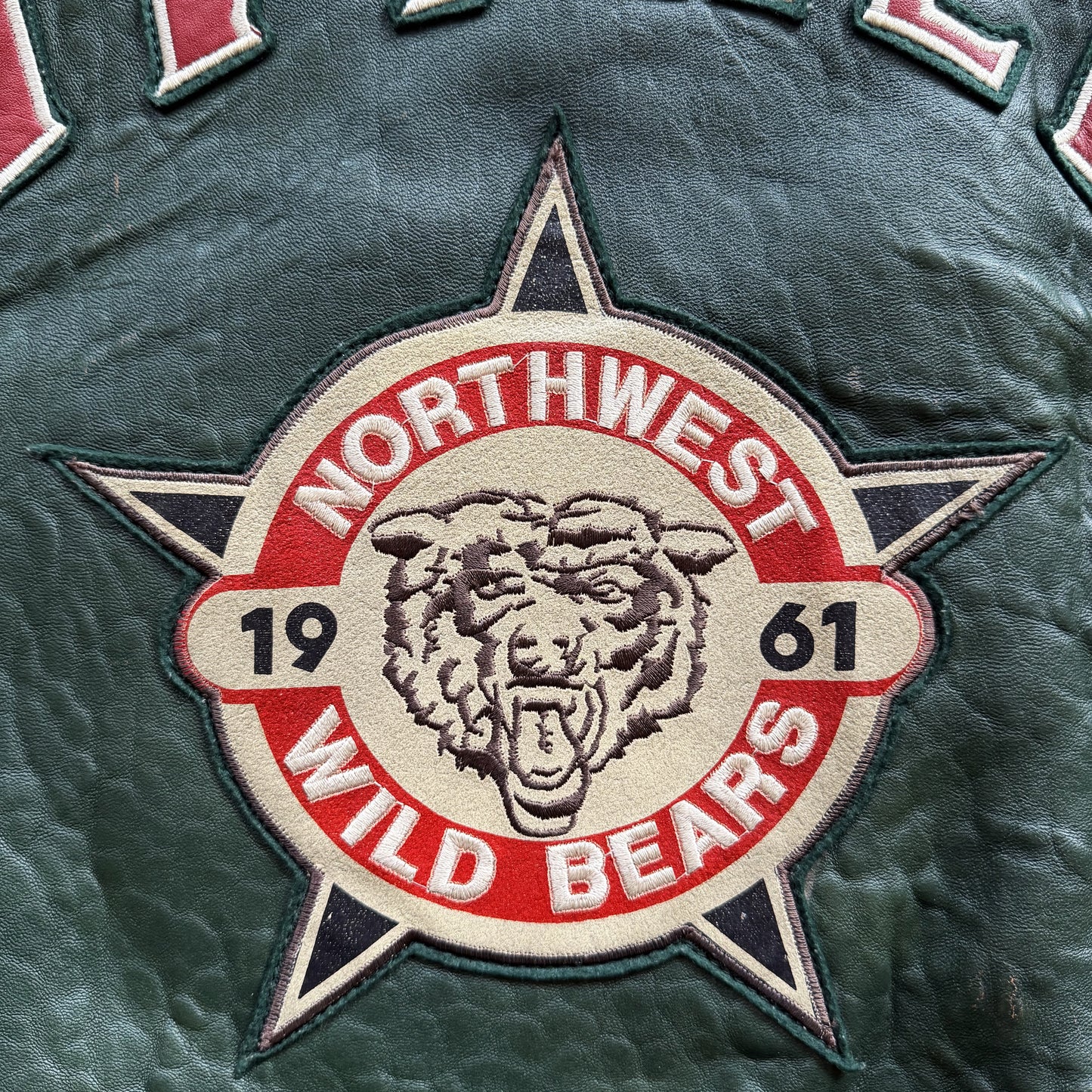 Avirex 'North West Wild Bears' Leather Varsity Jacket - XS