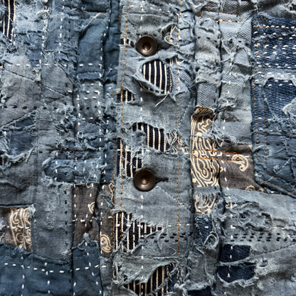 Indigo Boro Sashiko Distressed Denim Trucker Jacket - M