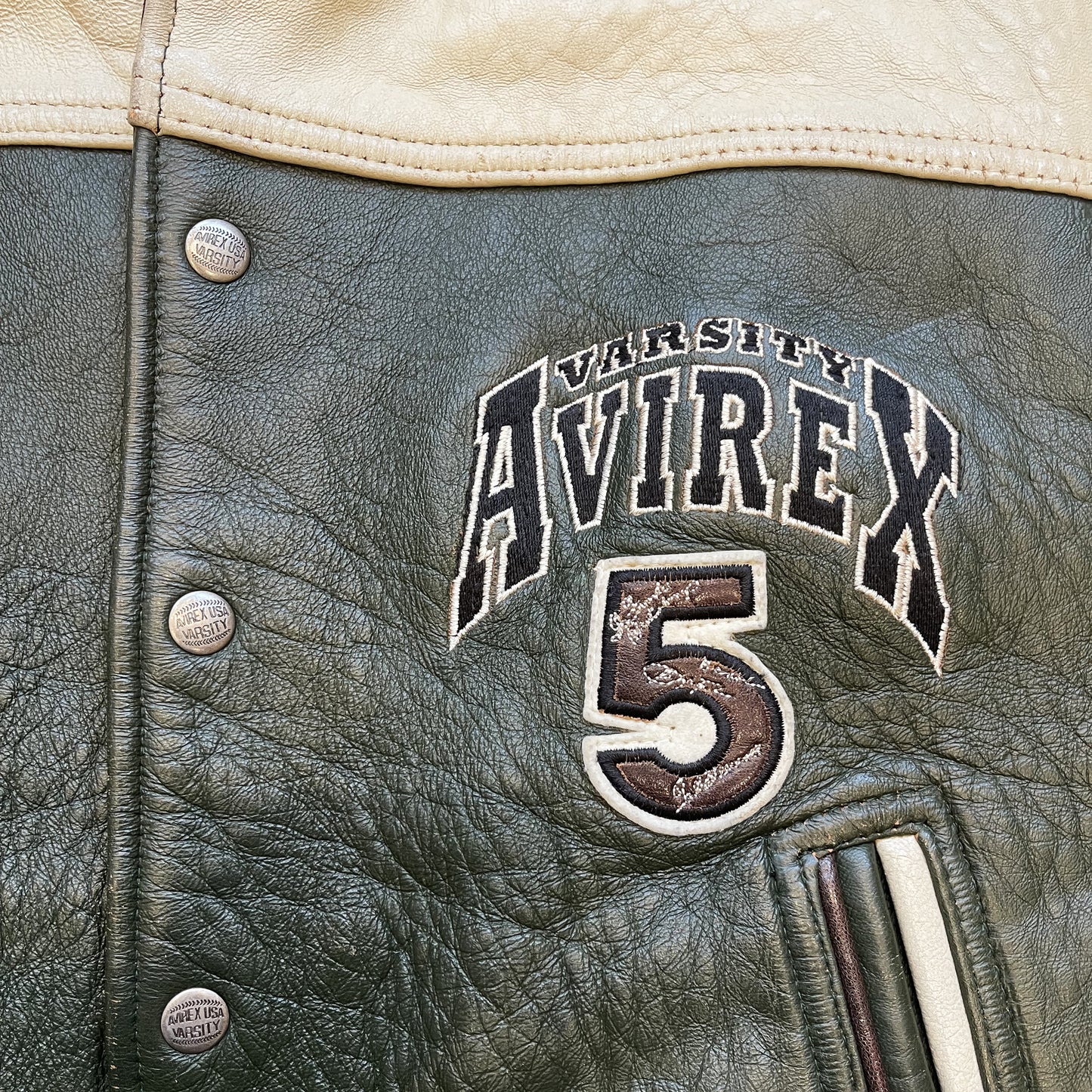 Avirex Wild Bears Leather Varsity Jacket - S