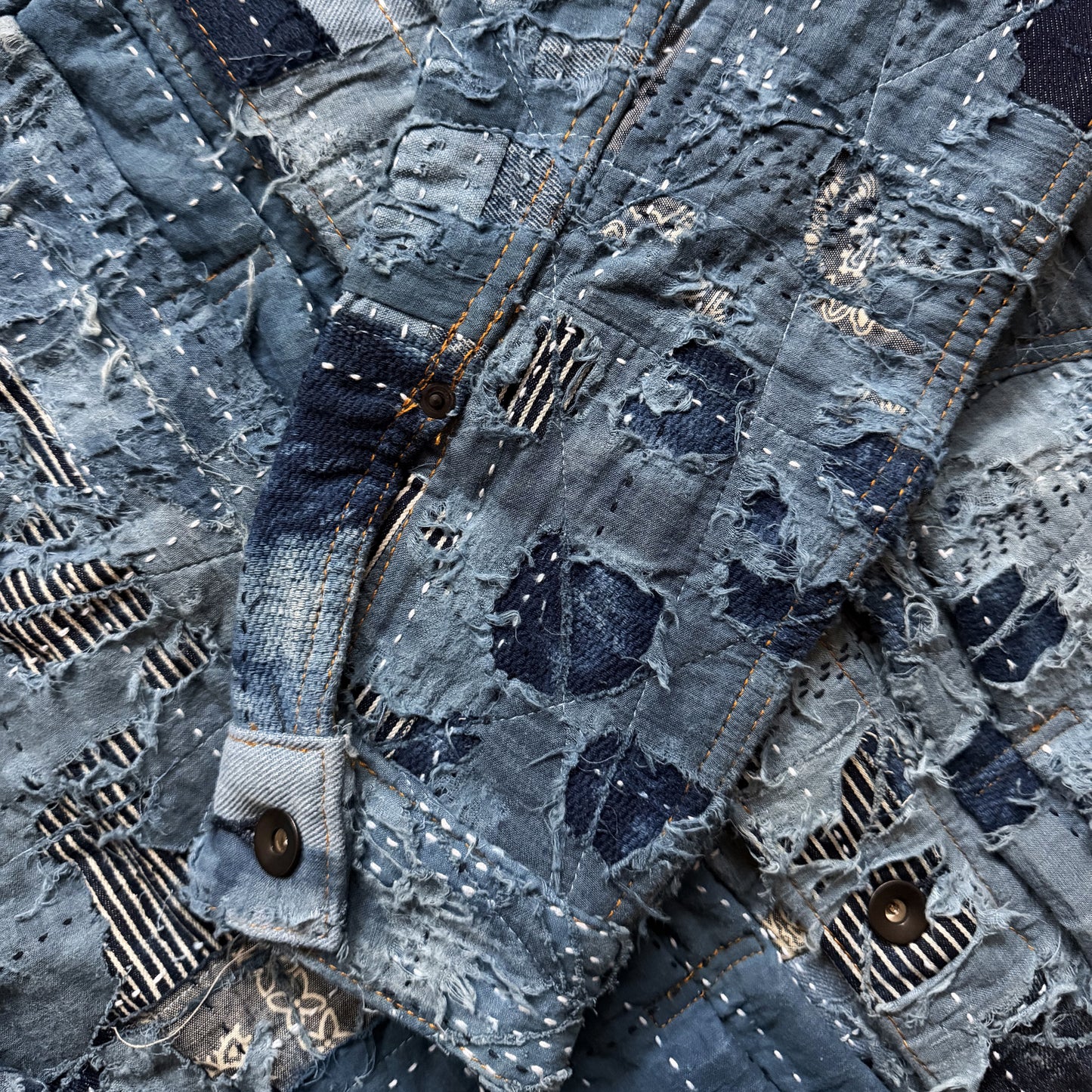 Indigo Boro Sashiko Distressed Denim Trucker Jacket - M
