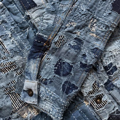 Indigo Boro Sashiko Distressed Denim Trucker Jacket - M