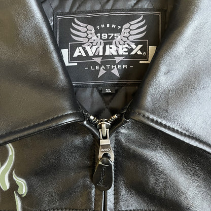 Avirex Hand Painted Dragon Leather Jacket - L