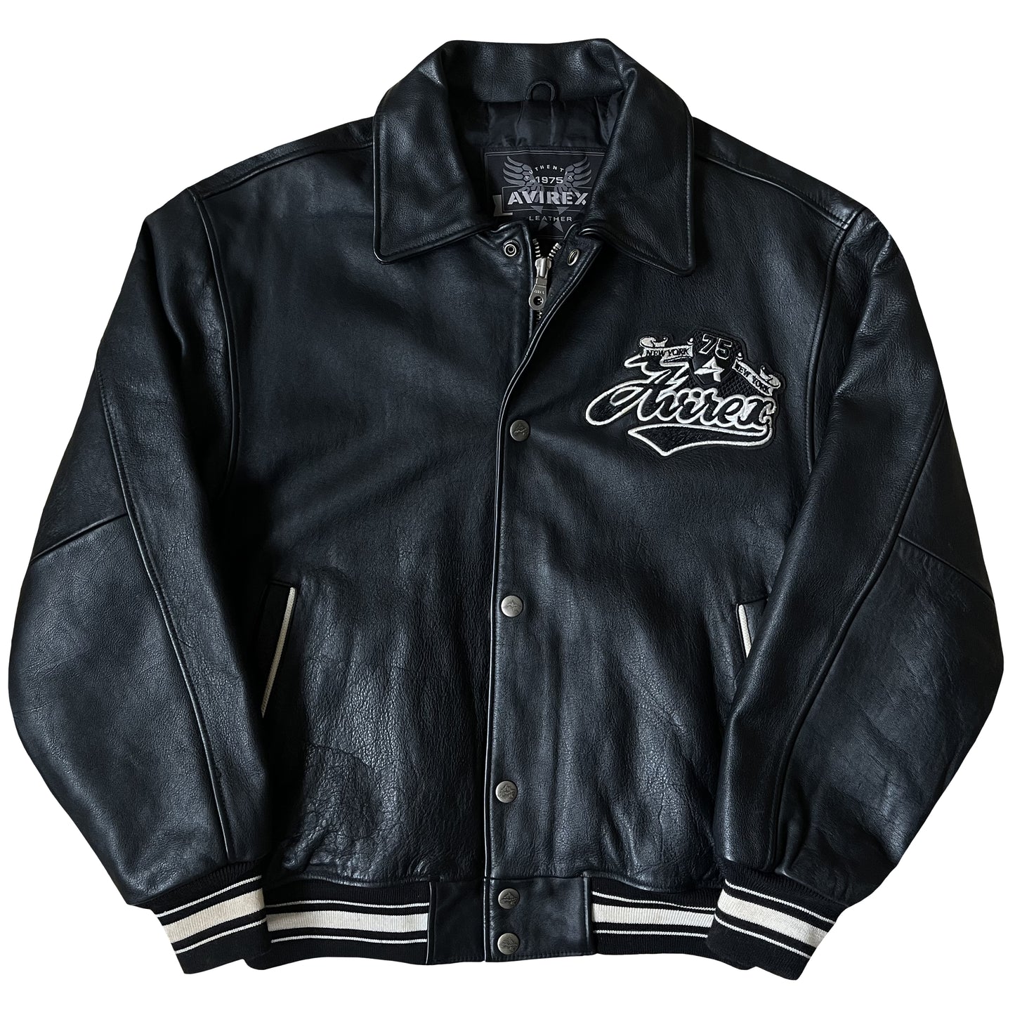 Avirex Spell Out Leather Varsity Jacket - M
