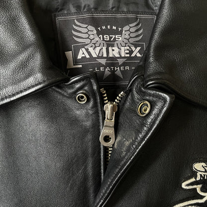 Avirex Spell Out Leather Varsity Jacket - M