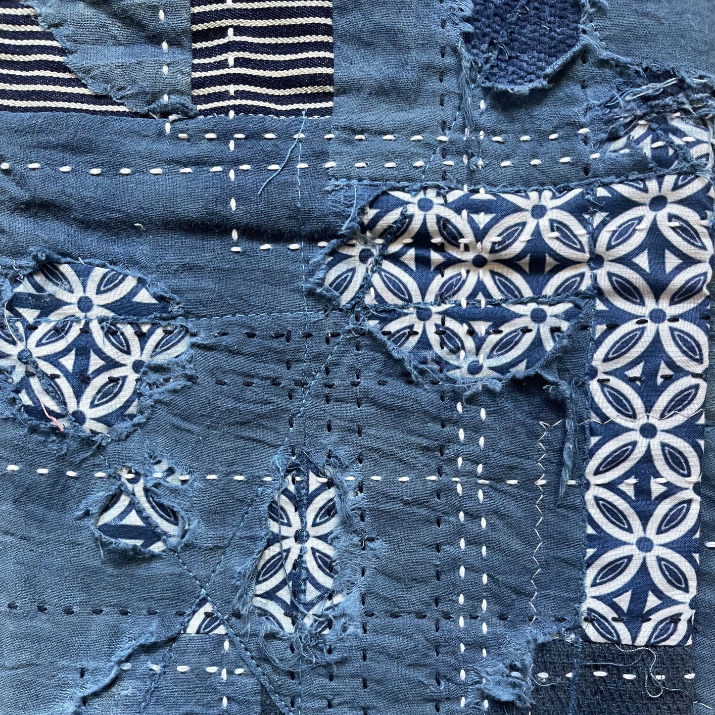 Indigo Boro Sashiko Distressed 501 Jeans - W32"