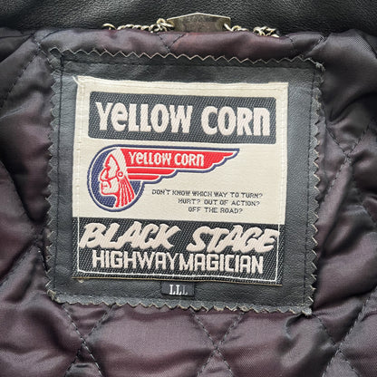 Yellow Corn Punk Leather Biker Jacket - M